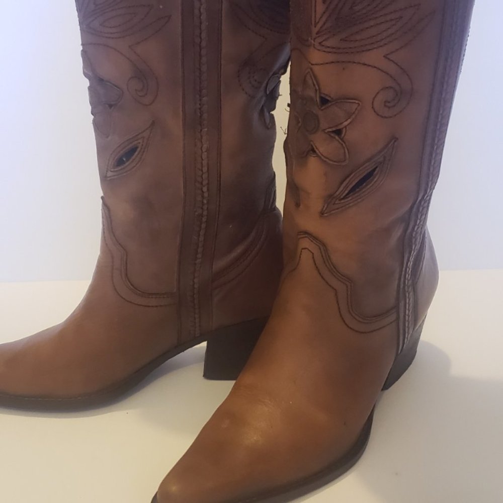 Cowgirl tall boots, woman's, size 7.5, brown, leather, vintage 1980s/90's